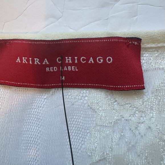 NWT $50 Akira Chicago Red Label‎ Women's Sleeveless Lace Back Dress Medium Cream - Picture 8 of 12